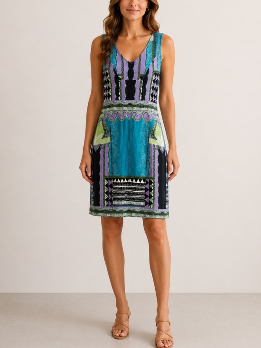 Etro Milano Paisley Geometric Iconic Print Resortwear Sleeveless Sheath Dres